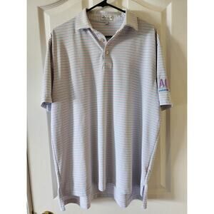 Peter Millar Summer Comfort Polo L White Pink Blue Micro Stripes Drop Tail Golf